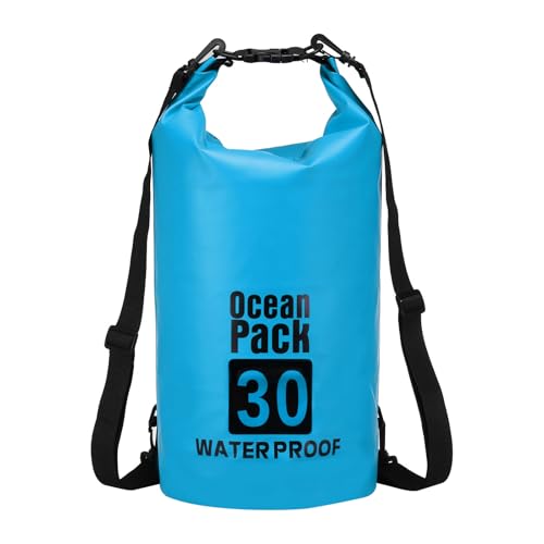 Sac étanche 30L bleu lac avec sifflet intégré pour voyage