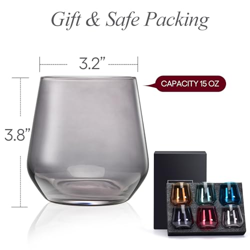 Luxulish DLX-01 Colored Stemless Wine Glasses Set Of 6, Hand Blown Premium Crystal Red White Wine Glass - 15Oz, Unique Gifts For Women, Men, Wedding thumb #5