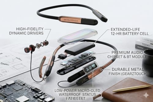 Image of Switch P'R'O Bluetooth Neckband with 60H Playtime, ENC & Passive Noise Cancellation, BT 5.3, Deep Bass Subwoofer, Fast Type-C Charging, Magnetic Metal Earbuds, HD Mic, IPX5- Black