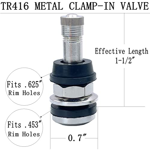 Image of 5Pieces TR416 Metal Valve Stems, Metal Tire Valve Stems, High Pressure Valve Stems Outer Mount Fits 0.453 inch and 0.625 inch Rim Hole, 1 1 /2 inch Long (Silver)