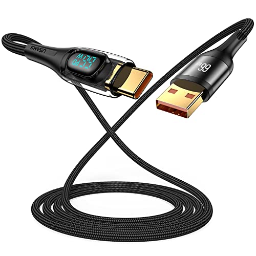 enablink 66W Câble USB C, 6A QC 4.0 Câble USB C Charge Rapide avec écran LED, Câble USB A vers USB C, 2 m Nylon Câble USB Type C Charge Rapide et Synchronisation pour Samsung Huawei pixel (Noir) Cover