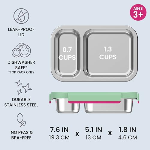 Image of Bentgo Stainless Steel Snack Box, Leak-Proof, 2 Compartments, 2-Cup Capacity