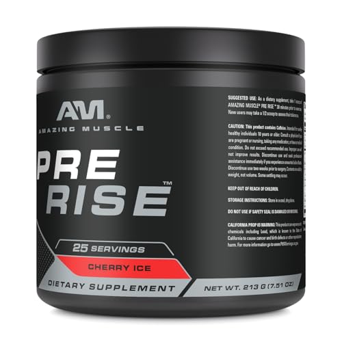 Image of Amazing Muscle Pre Rise | Pre-Workout Powder Supplement with Caffeine & Beta-Alanine for Men & Women | 25 Servings (25 Servings, Cherry Ice)