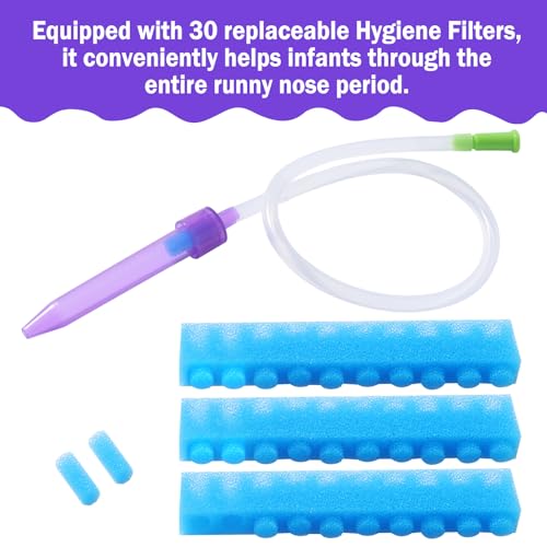 Image of Nasal Aspirator for Baby with 30 Hygiene Filters 0-12 Months, Compact Size, Baby No Bulky Feel Reusable Infant Nose Cleaner, Easy to Use and Clean, Portable for Both Travel and Home Use-Purple