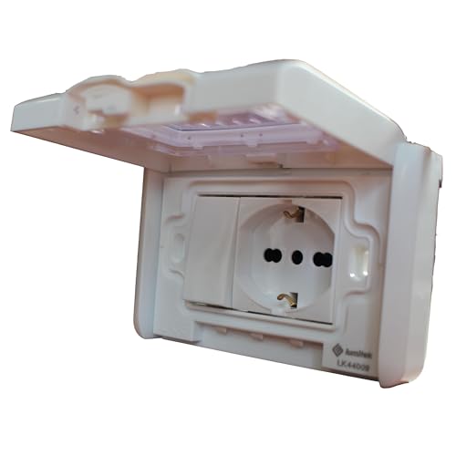 Kit Schuko Polivalente + Interruttore Unipolare, Kit Incasso IP55 Impermeabile, Premontato per Scatola 503, Presa Schuko 2P+T 10/16A