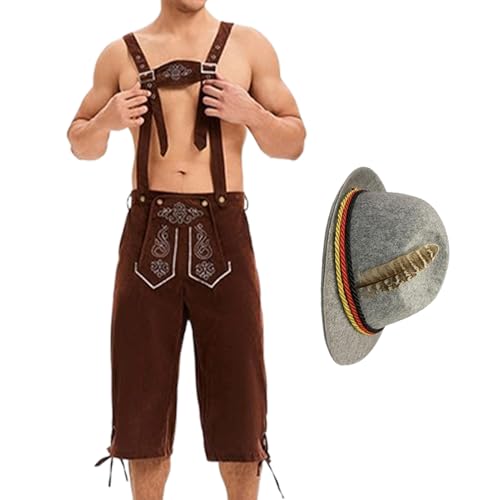 Lederhosen - Disfraz alemán para hombre, disfraz bávaro para hombre, pantalón tradicional y sombrero para festivales de música, eventos culturales alemanes, celebraciones, reuniones familiares