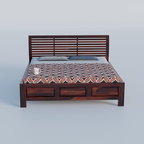 Image of Patti Head Sheesham Wood King Size Bed Without Storage (84x74 Inch) | Wooden Double Bed Cot for Bedroom Furniture | Modern Palang Design for Home & Hotels | Walnut Finish