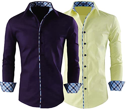 Image of Zombom Combo of Men's Solid Regular Fit Cotton Blend Full Sleeve Casual Shirts (Pack of 2)