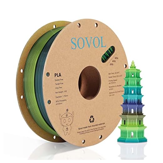 Sovol 3D Printer Silk Shiny Gradient Multicolored Fast Change Rainbow PLA 1kg (2.2 lbs) Spool 3D Printing Materials, Wiring Tightness, Dimensional Accuracy +/- 0.03 mm, 1.75 mm, Green Rainbow