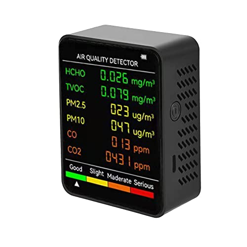 LANRU 6 en 1 PM2.5 PM10 HCHO TVOC CO CO2 Détecteur multifonctionnel de qualité l'air Dioxyde carbone Moniteur formaldéhyde LCD Grand écran d'affichage Portable Bureau à domicile Hôtel Bure, Noir Cover