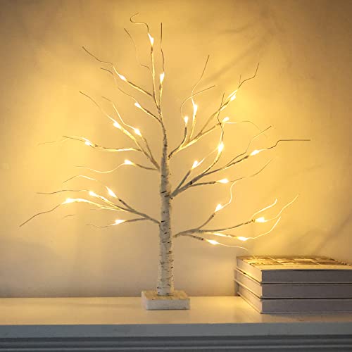 Hogardeck 2Ft 24Lt Led Lighted Birch Tree, 24 Inch Small White Money Artificial Tree For Christmas Decorations Indoor, Battery Powered Timer Party Home Wedding Mantle Table Top Centerpieces Decor #TOP4