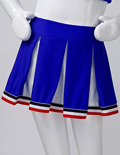 QinCiao Kids Girls Cheer Leader Uniform Cheerleading Costume School Musical Sleeveless Crop Top with Pleated Skirt Set Blue 12 - Thumbnail 6