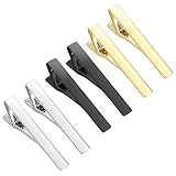 6 PCS Tie Clips for Men, Black Gold Sliver Tie Bar Clip Set for Regular Ties for Wedding Anniversary