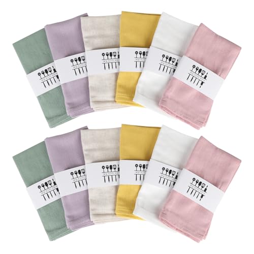SUPAWAY Set of 12 Cloth Napkins Linen Napkins Reusable Napkins Fabric Linen Cloth 40 x 40 cm Dinner Fabric Napkins Cotton for Wedding Birthday Dinner Cafe Restaurant (6 Colours)