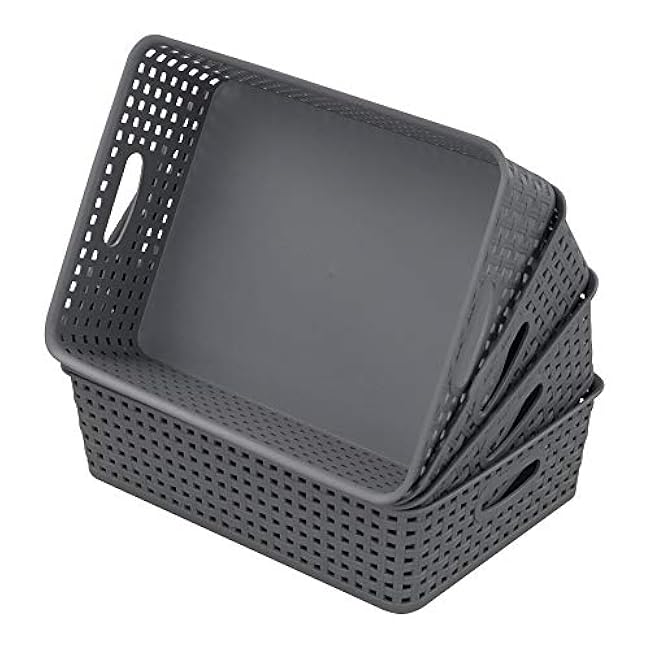 Plastic Paper Storage Trays, Office Shallow Basket Set of 4 Grey