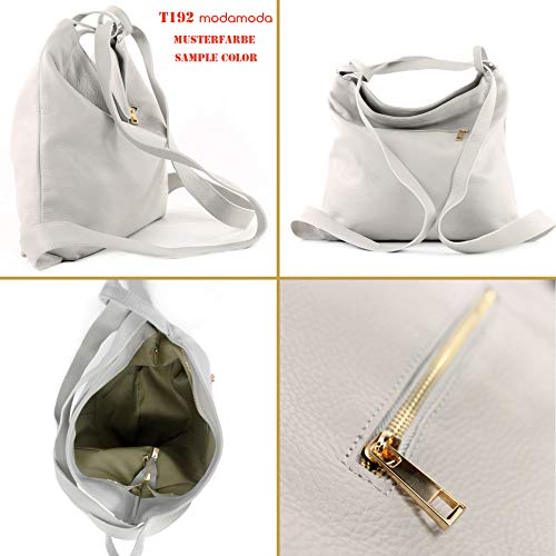 modamoda de T192 Damen Leder Rucksack Schultertasche 2in1 handmade in Italy, Farbe:Schwarz
