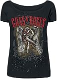  Guns N\' Roses Sketched Cherub Mujer Camiseta Negro XL, 100% algodón, Ancho