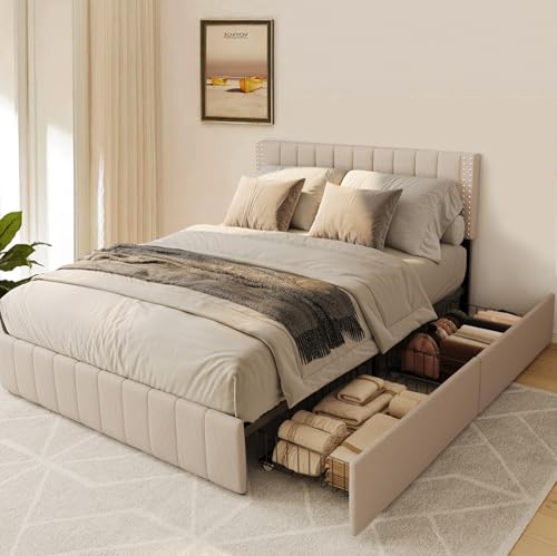 Listado de Base Queen los más recomendados. 46 FL FASHION LEADER Base de Cama tamaño Queen 212X154X30CM, con cabecera tapizada con Respaldo de ala, Plataforma de fácil Montaje, Soporte de Listones de Madera (Beige)