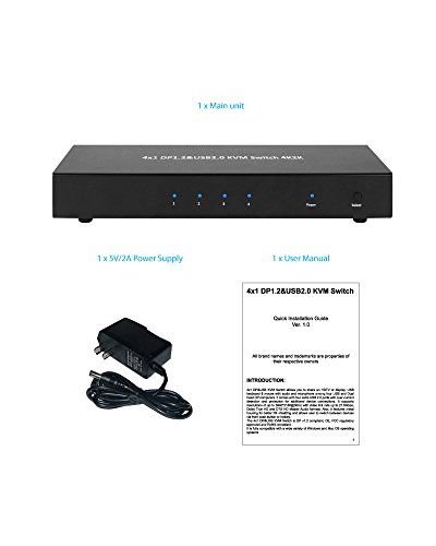 Xtrempro 4X1 Dp Display Port 1.2 & Usb 2.0 Kvm Switch Metal Housing W/Usb Keyboard, Mouse, Audio & Microphone Port W/Power Adapter - Black (61020) #TOP3