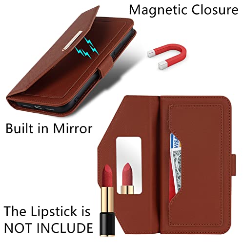Jaorty Crossbody Wallet For Iphone Xr Case With Adjustable Lanyard Strap Credit Card Holder 6.1",Pu Leather Handbag Purse Kickstand Make Up Mirror Cover Case For Men Women Girl,Brown #TOP2