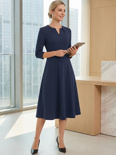 Image of Allegra K Womens 3 /4 Sleeve A-Line Business Work Formal Midi Dress