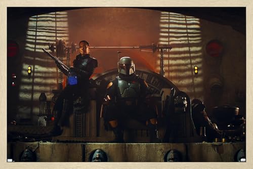 Trends International Star Wars: The Mandalorian Season 2 - Boba Fett on Jabba's Throne Wall Poster, 22.4L x 14.7W, Blonde Framed Version