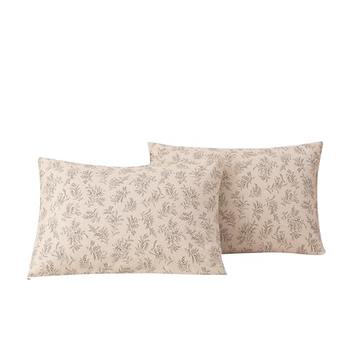 Image of ECOCOTT Floral Botanical Pillowcases Standard Size 2 Pack, 100% Washed Cotton Pillow Cases with Envelope Closure, Black Pattern Pillow Covers 20 inchx26 inch