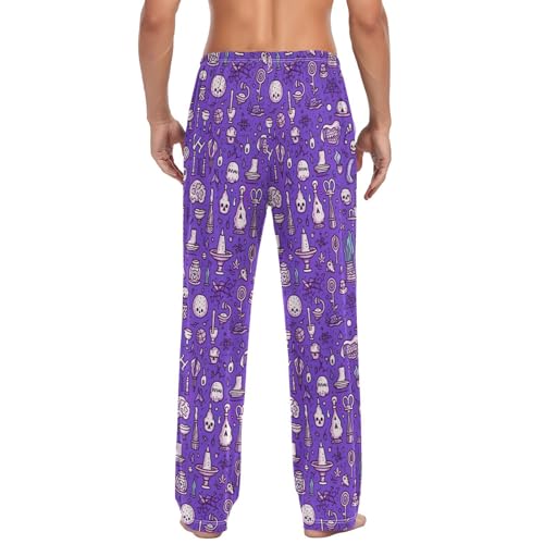 Men’s Halloween Skull Pajama Pants with Pockets, Comfortable Lounge Sleep Bottoms#4272