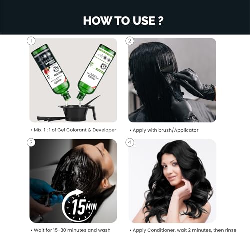 Image of Natural Black 20 Minutes Gel Hair Color, Fruitberries Extracted - 100% Grey Coverage, No Skin Stain- 500ML Developer and 500ML Colorant, Pack of 1