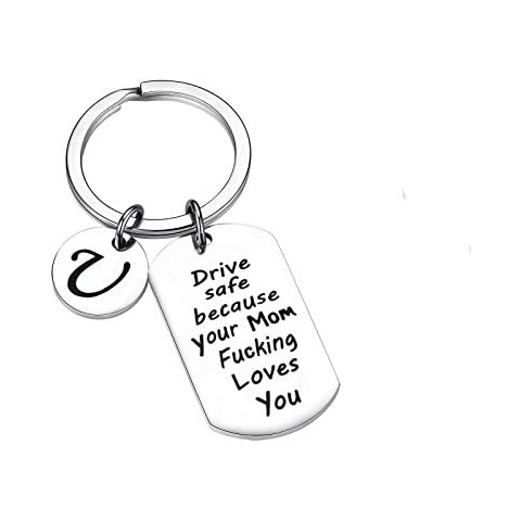 New Driver Gifts Driver Safe Keychain Key chain Because Your Mom Love You 26 Letters Pendant for Daughter Son Graduation, Silver, Medium Cover