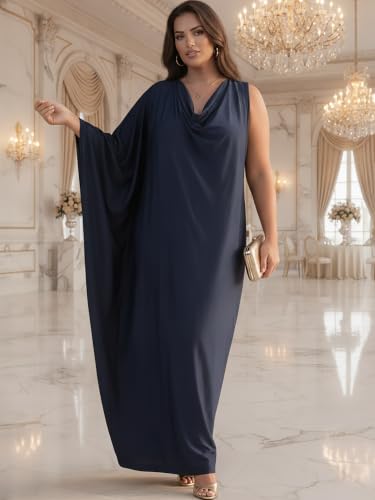 Image of KOH KOH Womens Long Cowl Neck Flowy Grecian Goddess Cape Sleeve Maxi Dress
