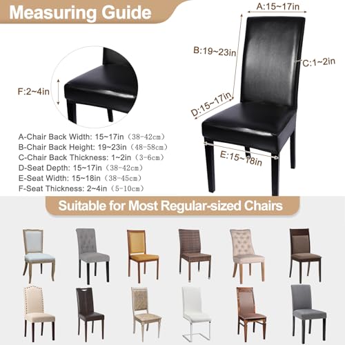 Image of SearchI Waterproof PU Leather Dining Chair Covers Set of 4, Stretch Oilproof Parsons Chair Slipcovers Removable Washable Kitchen Chair Protector for Dining Room (Black)