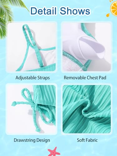 Image of Girls Swimsuits Teen Girls Two Piece Bathing Suit High Waist Bikini Set with Chest Pad Color Block Swimwear 9-16T