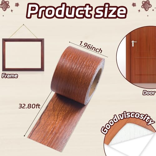 Image of Self Adhesive Wood Repair Tape, 1 Roll Realistic Wood Grain Repair Tape for Furniture, Floors, Door, Cabinets, Windows, Home Decoration 2 inch X 32 ft (Reddish Brown)