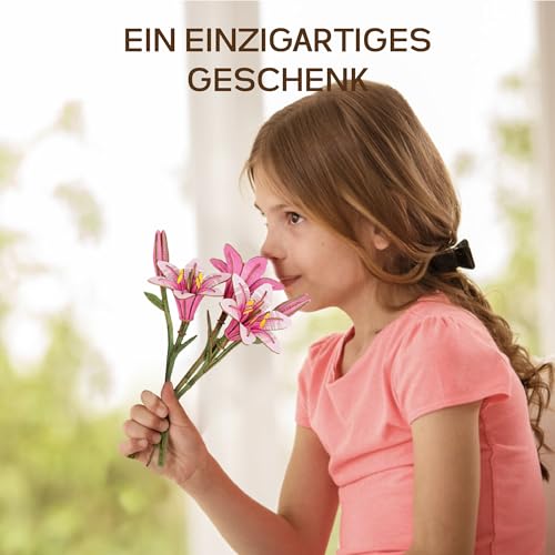 ROBOTIME 3D Holz Blumen Puzzle Rosa Lilie, Modellbausätze für Erwachsene zum Zusammenbauen, künstliche Ewige Blüten, DIY Bastelset… – Ansicht 6