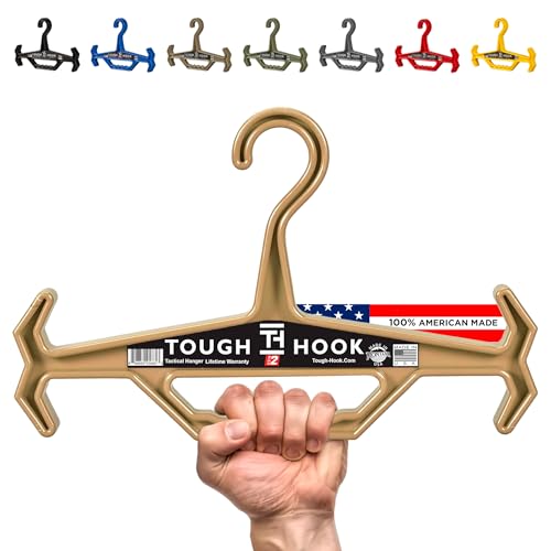Tough Hook Original Heavy Duty Hangers – The Superhero of Hangers | American Made,Anti-Slip Premium Tactical Hanger for Police Gear, Scuba Gear & Dive BCD – DuraResin 200-lb Cap Wetsuit Hanger 1 Tan