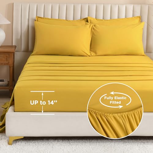 Litanika Comforter California King Size Set Mustard Yellow - 7 Pieces Bed in a Bag California King Bedding Comforter Sets, Plain Lightweight Bed Set with Comforter, Sheets, Pillowcases & Shams