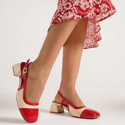 Image of JM LOOKS Women's Square Toe Block Heel Mules with Adjustable Strap & Comfortable Sole - Stylish Buckle Design