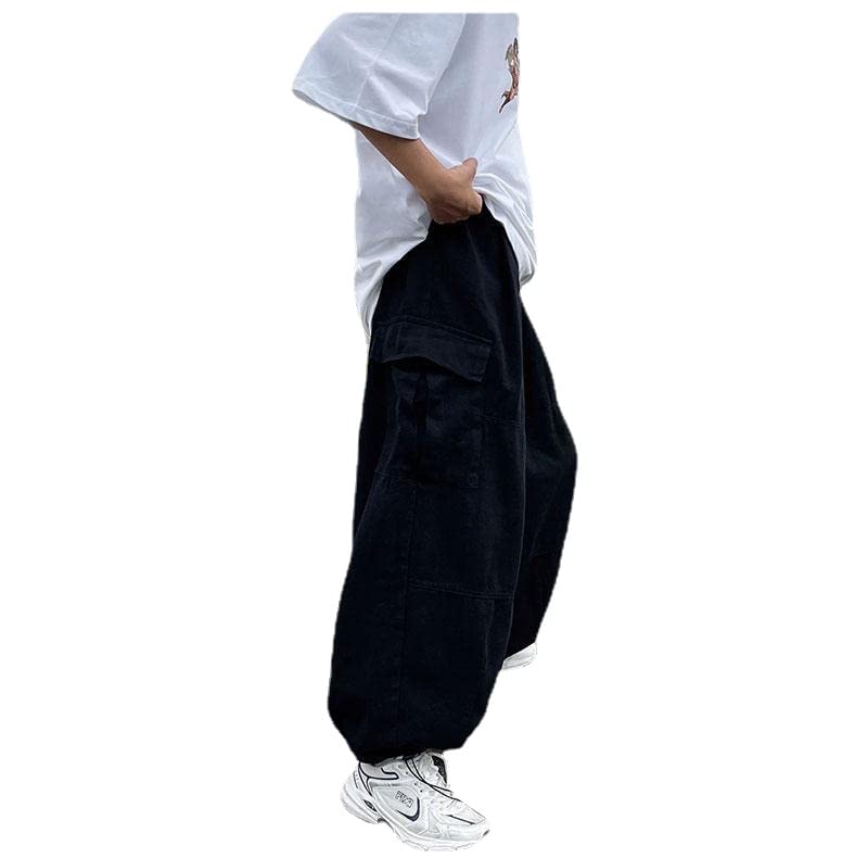 Pantalones de paracaídas tipo cargo para hombres y mujeres, holgados, Harajuku, de cintura baja, Y2K, pantalones Grunge, unisex, Negro -, X-Large