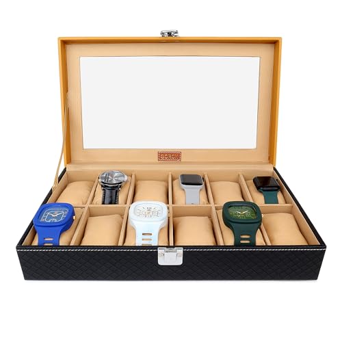 Gorch Mens and Womens Watch Box Holder Organizer Case In 12 Slots of watches In PU Leather with Black & Cream Color (B0CCLJ2LPY) Amazon Price History, Amazon Price Tracker