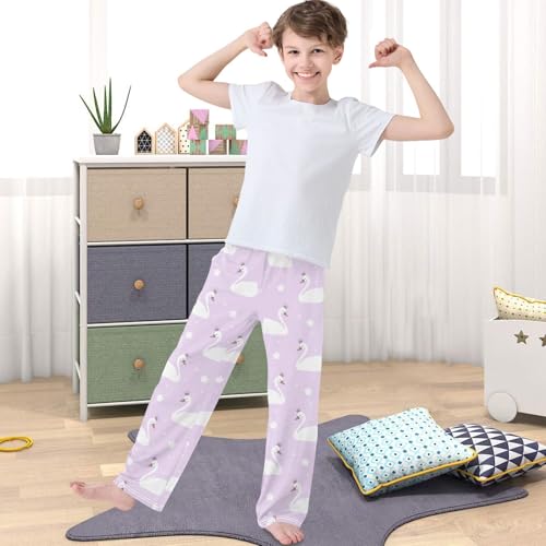 Boy's Pants Princess Swan Crown Violet Jogger Pants Elastic Waist Long Bottoms Trousers with Pockets 6-14 Years4