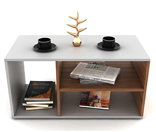 Image of MAMTA Decoration Engineered Wood Center Coffee Table with Storage for Living Room Home Wooden Tea Tables Furniture (Walnut and White)