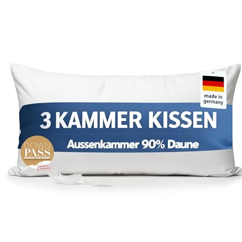 Brönning 3 Kammer Daunenkissen 40x80 - Made in Germany | Premium Kopfkissen 90% Daune | Kuschelweiches Kissen 40x80 Allergiker geignet |...