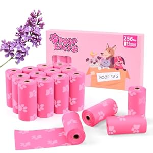 Bolsas para excrementos de 256 unidades, 9 x 13 pulgadas, color rosa, gruesas, a prueba de fugas, con aroma a lavanda, bolsas ecológicas para perros, bolsas de basura ecológicas para mascotas