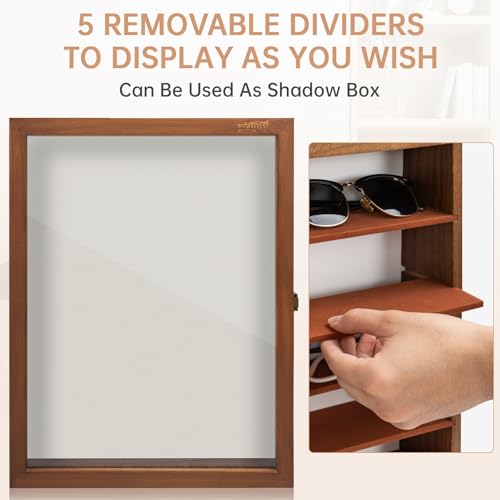 WELIDAY Sunglasses Organizer Storage Case Wall Mounted Glasses Display Case Wood Eyewear Holder (Brown)
