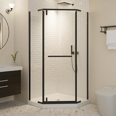36" Neo-Angle Shower Door, Semi-Frameless Pivot Corner Shower Enclosure, 1/4" SGCC Tempered Glass with Safety Film & Nano Coating, Matte Black, 36 x 36 x 72 Inch, Base Not Included