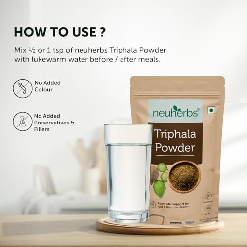 Neuherbs Organic Triphala Powder - 100 GM | Triphala Churna For Gut, Immune & Intestinal Health | Helps Relieve Constipation | Herbal Supplement | Quick Acidity & Gas Relief | Certified Organic