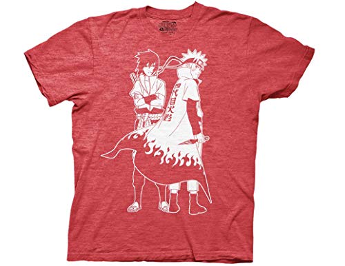 Ripple Junction Naruto Shippuden Naruto and Sasuke Outline Adult T-Shirt 2XL Red Heather