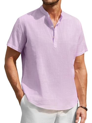 Enlision Leinenhemd Herren Kurzarm Lila Hemd Sommerhemd Ohne Kragen Kurzarmhemd Herrenhemd Baumwolle Leinen Shirt Freizeithemden für Männer S Enlision Leinenhemd Herren Kurzarm Lila Hemd Sommerhemd Ohne Kragen Kurzarmhemd Herrenhemd Baumwolle Leinen Shirt Freizeithemden für Männer S