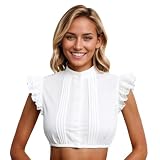 Generisch Dirndl Bluse Damen Weiß Dirndlbluse V-Ausschnitt Trachtenbluse Flügelärmel Elegant...